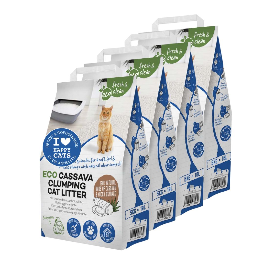 Cassava kattenbakvulling: klontervormend en biologisch afbreekbaar (doos van 4 zakken van 10L) WEEKENDACTIE - 20%