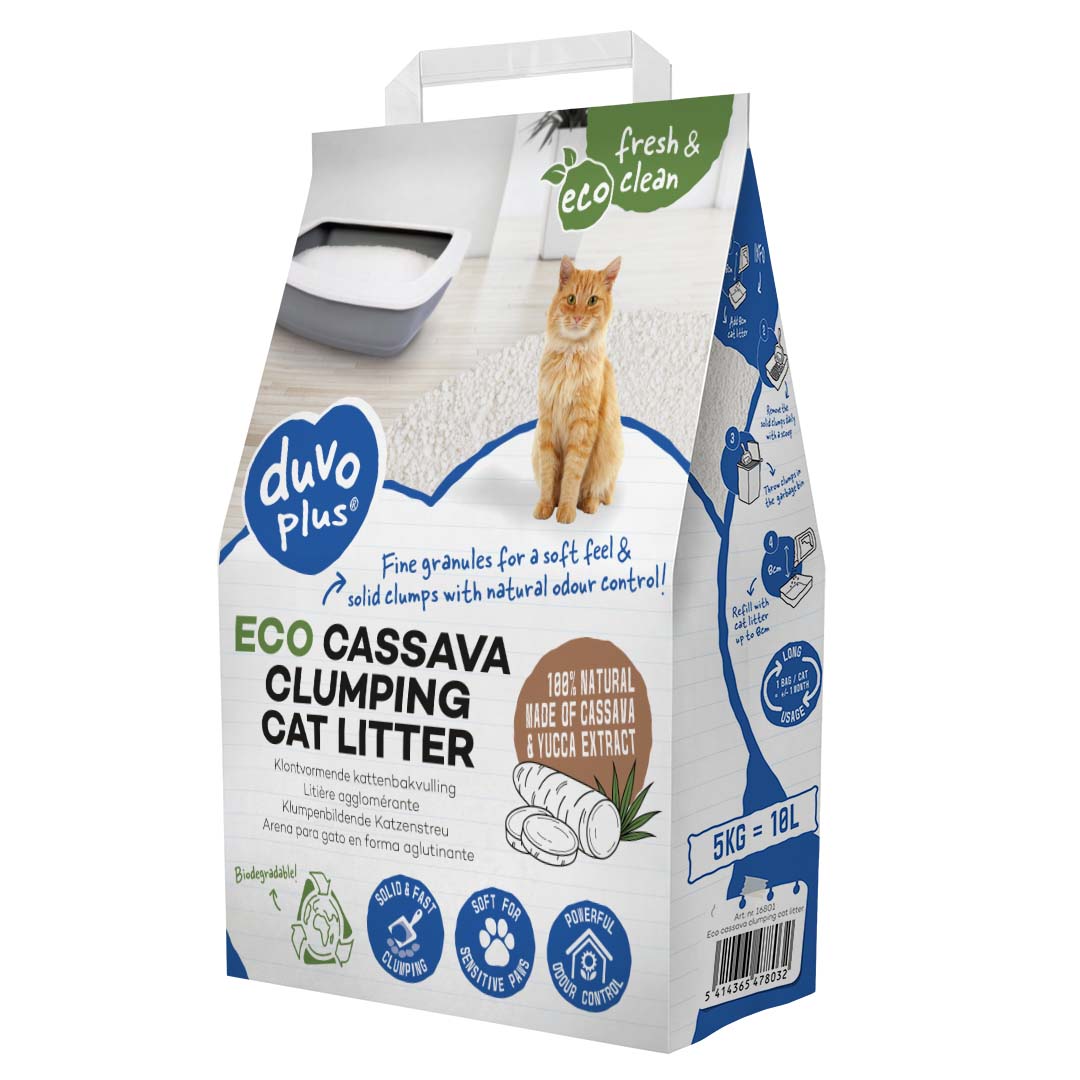 Cassava kattenbakvulling: klontervormend en biologisch afbreekbaar (doos van 4 zakken van 10L) WEEKENDACTIE - 20%