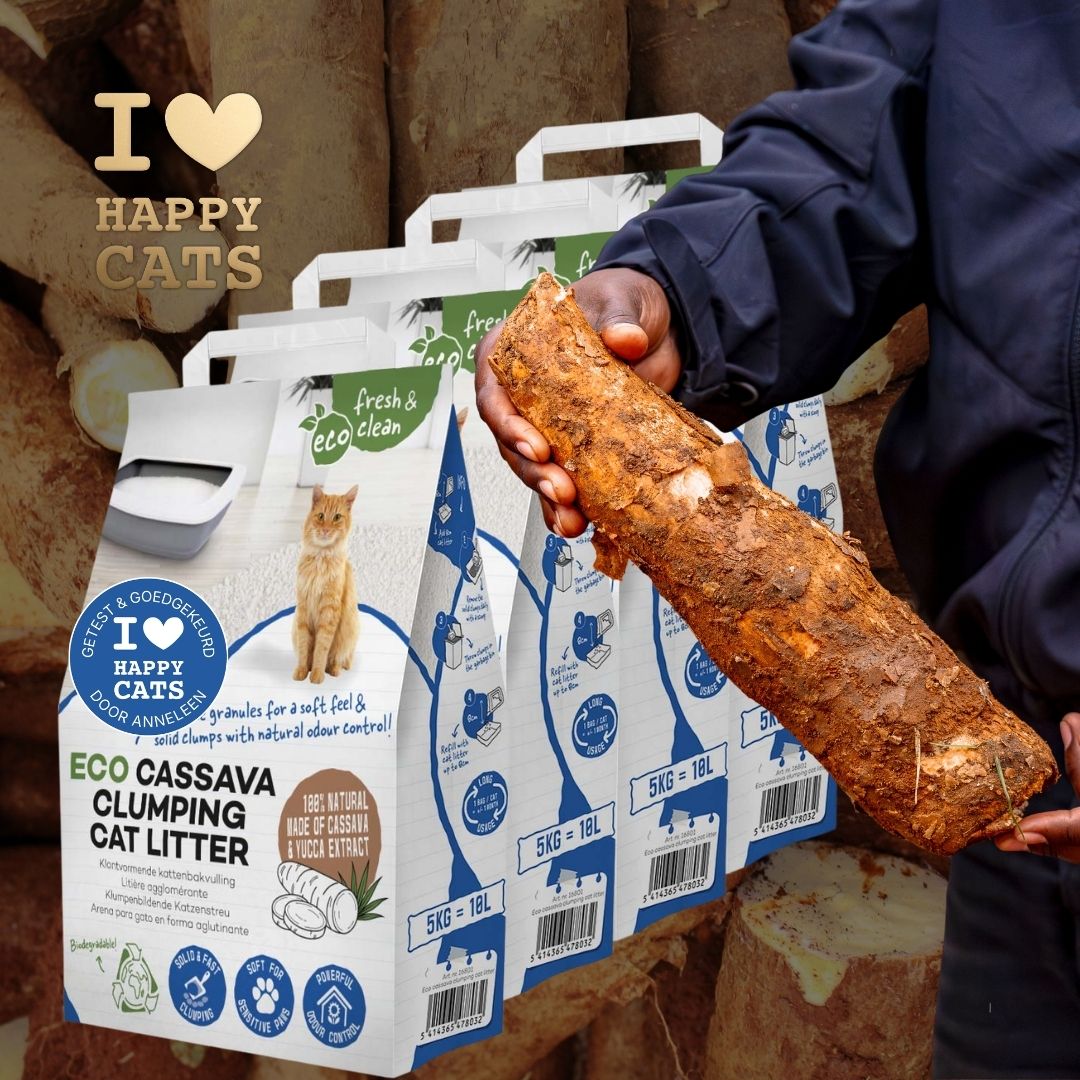 Cassava kattenbakvulling: klontervormend en biologisch afbreekbaar (doos van 4 zakken van 10L) WEEKENDACTIE - 20%